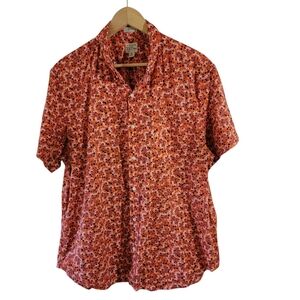 J. Crew Classic Mens Button Down Shirt XL Red Floral Short Sleeve Cotton Summer